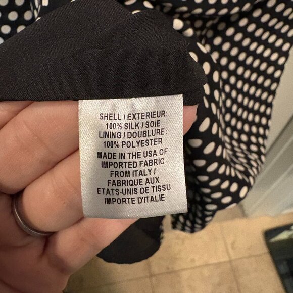 Milly "Gabby" 100% Silk Polka Dot Midi Dress w/ Tie Neck + Cap Sleeves, Size 4 - Picture 10 of 10